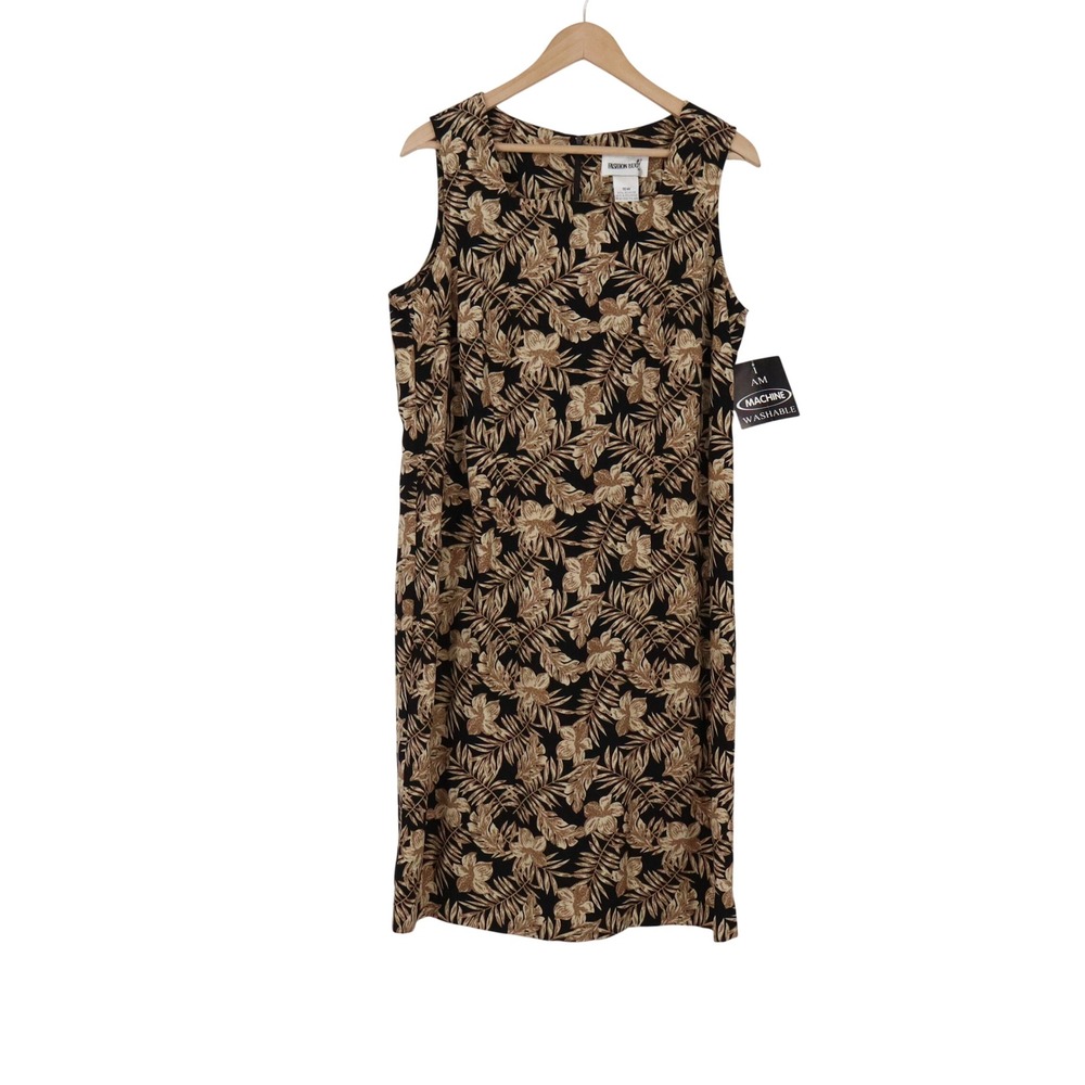 Fashion Bug Dress Womens 16W Sheath Brown Tropical Floral Sleeveless New